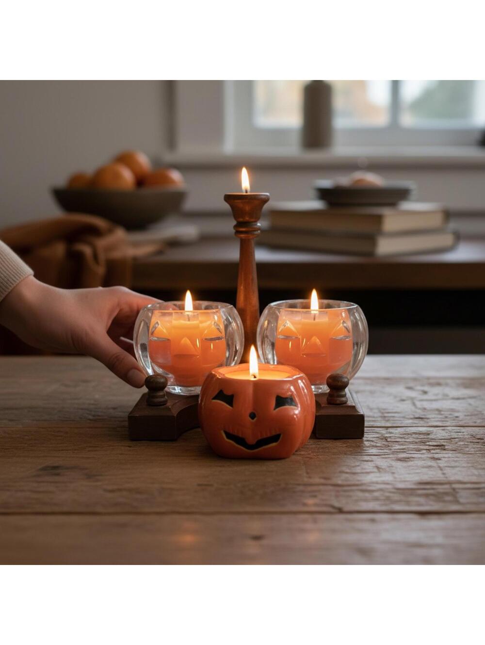 Glass Pumpkin Orange Candles Set of 3 NWOT